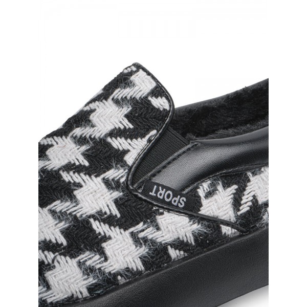 Women Brief Houndstooth Elastic Band Warm Lining Walking Shoes 