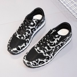 Women Splicing Mesh Comfy Breathable Casual Leopard Sneakers