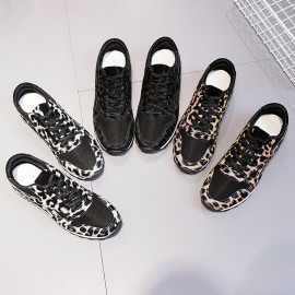 Women Splicing Mesh Comfy Breathable Casual Leopard Sneakers