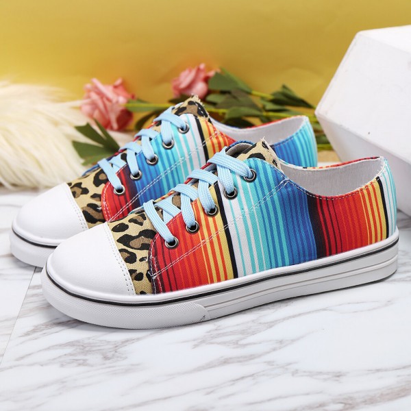 Largr Size Women Colorblock Leopard Printing Breathable Casual Shoes 