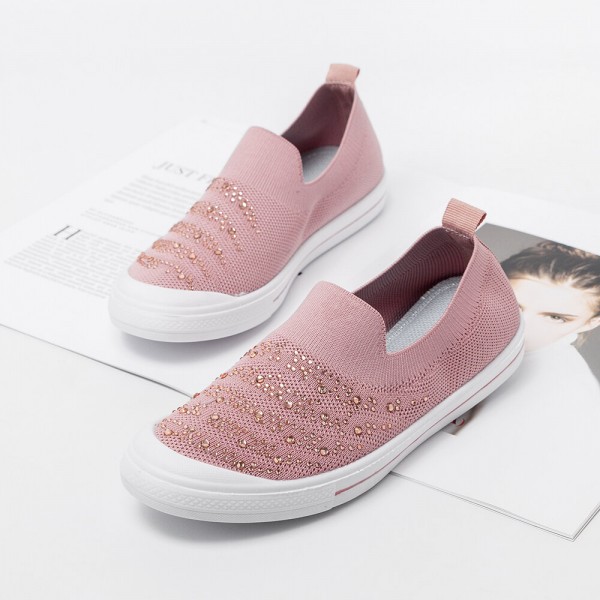 Women Rhinestone Decor Knitted Comfy Breathable Casual Slip On Sneakers 