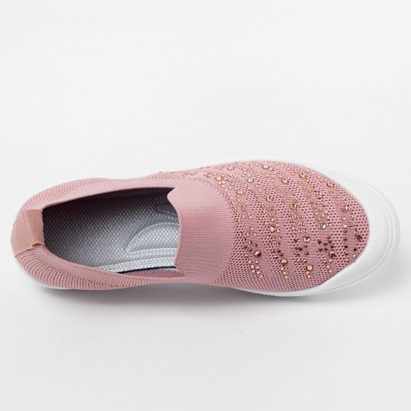 Women Rhinestone Decor Knitted Comfy Breathable Casual Slip On Sneakers 