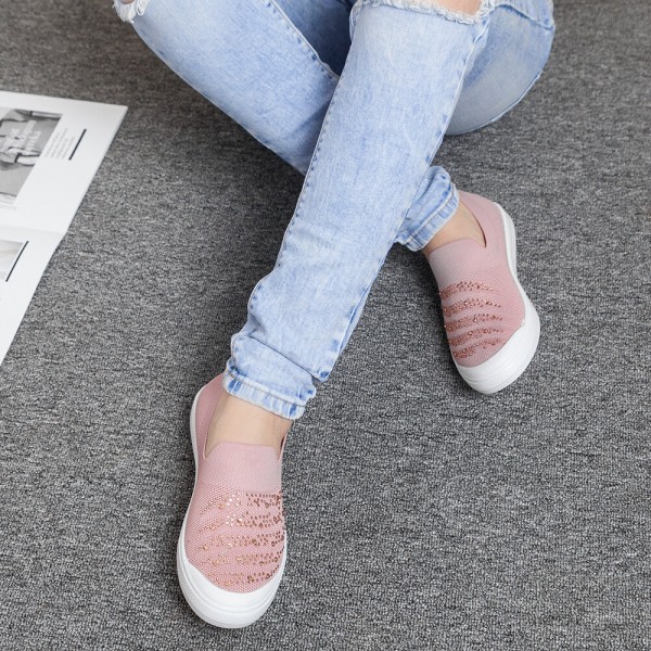 Women Rhinestone Decor Knitted Comfy Breathable Casual Slip On Sneakers 