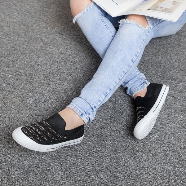 Women Rhinestone Decor Knitted Comfy Breathable Casual Slip On Sneakers 