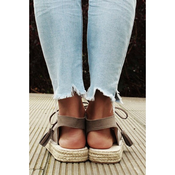 Gray Lace-up Thick Soled Vintage Sandals 