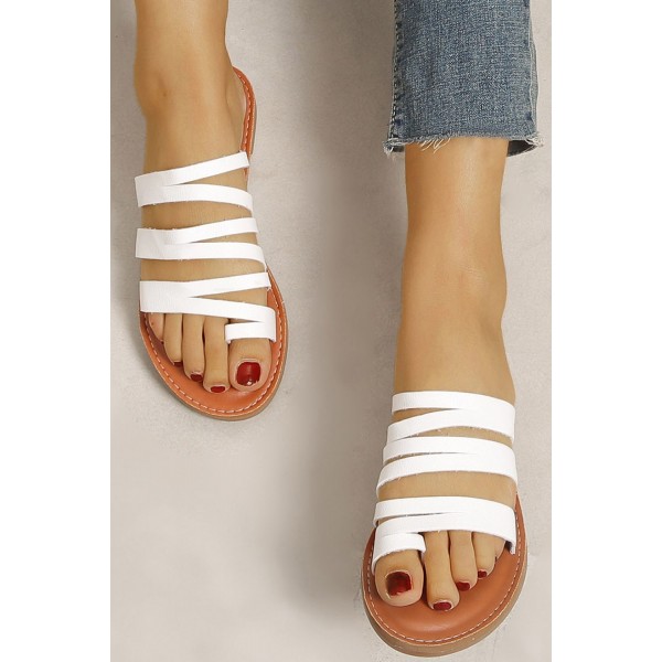 White Multi Straps Open Toe Flat Sandals 