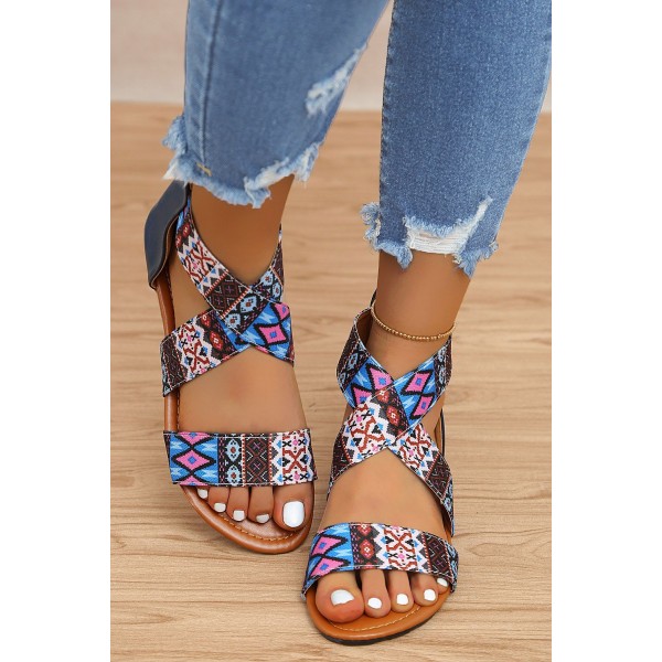 Bohemian Enthic Print Flat Slope Roman Sandals 