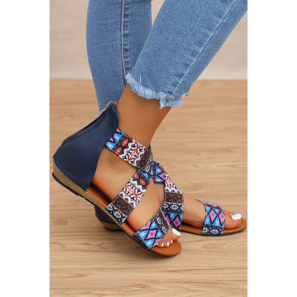 Bohemian Enthic Print Flat Slope Roman Sandals 