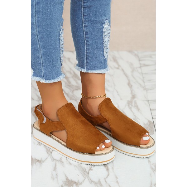 Brown Suede Open Toe Wedge Sandals 