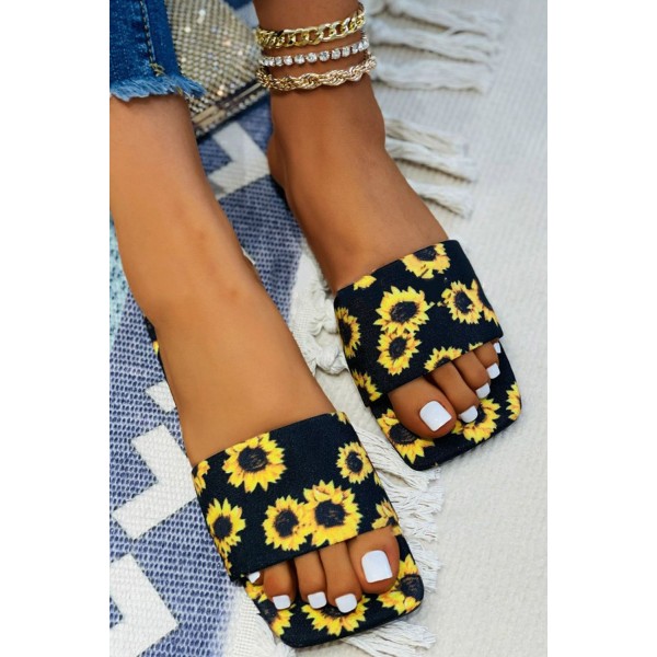 Yellow Sunflower Peep Toe Slide Slippers 