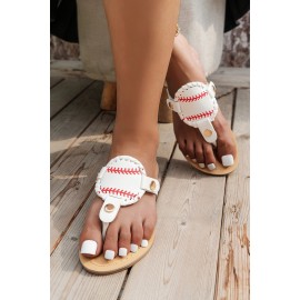 White Baseball PU Leather Flip Flops