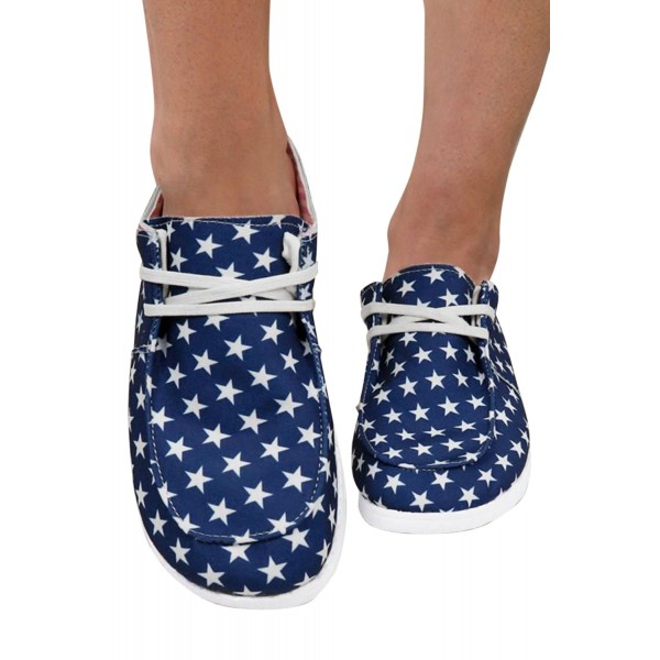 Blue Starlet Allover Lace Up Flat Slippers 