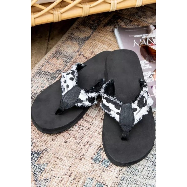 Black Gypsy Jazz Cow Print Flip Flop 