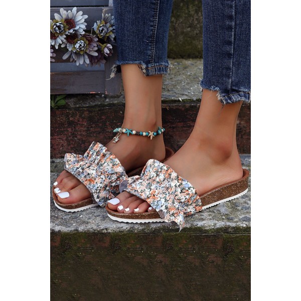 Floral Print Ruched Flat Slippers 