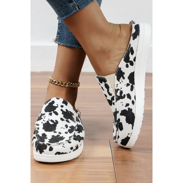 White Cow Print Slip On Flat Sneakers 