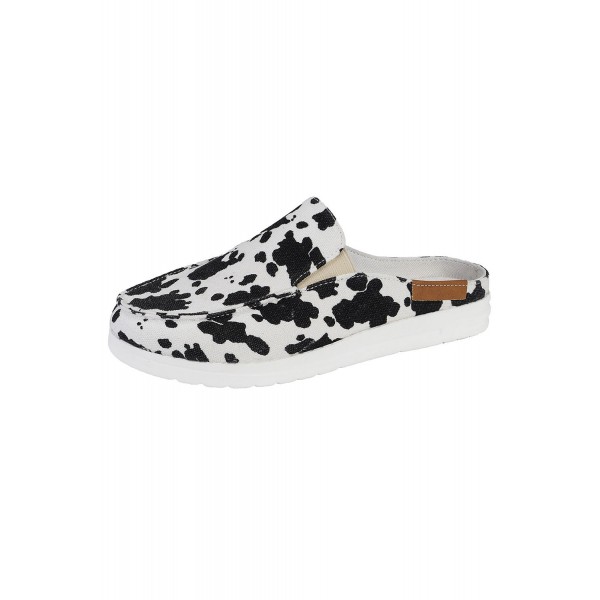 White Cow Print Slip On Flat Sneakers 