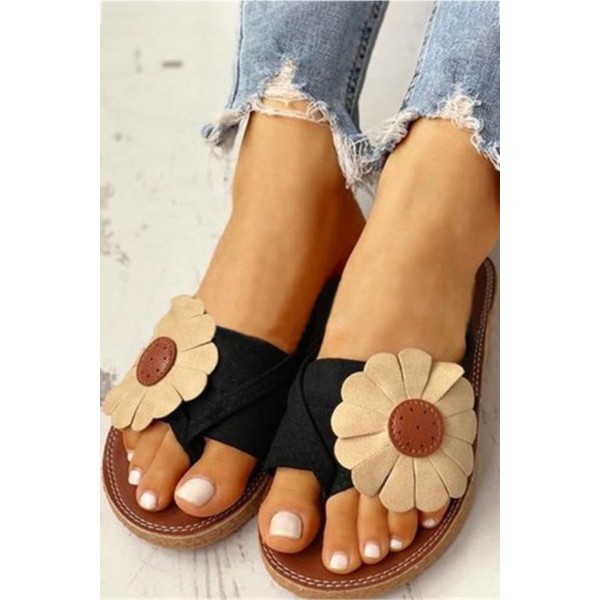 Black Sunflower Flat Beach Slippersh Slippers 