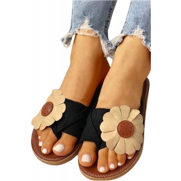 Black Sunflower Flat Beach Slippersh Slippers 