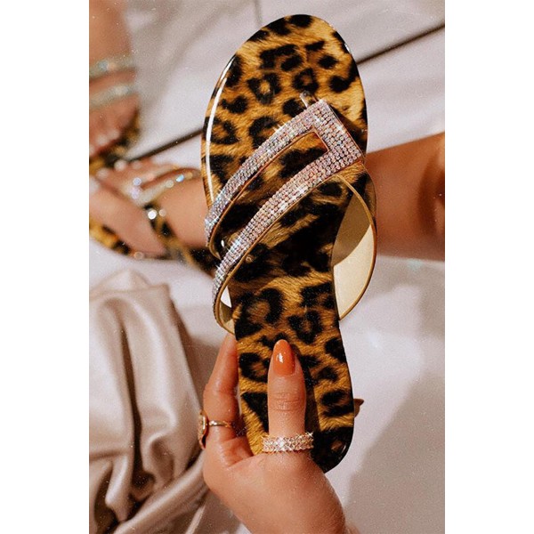 Rhinestone Leopard Print Sandals 