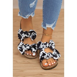 Cow Print Bowknot Open Toe Flat Slippers