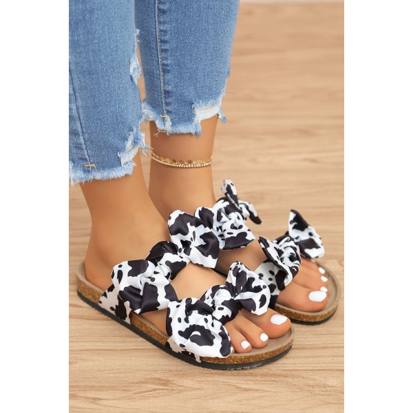 Cow Print Bowknot Open Toe Flat Slippers 