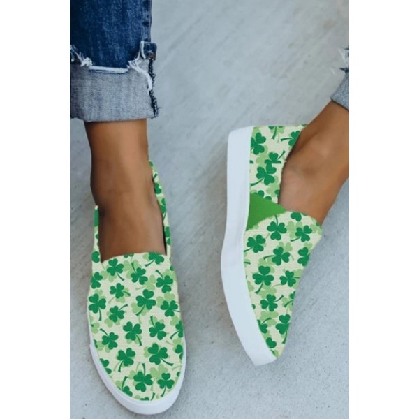 Green St. Patrick's Day Shamrock Print Slip-on Flat Shoes 