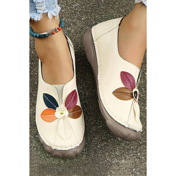 Beige Vintage Colorblock Western Print Graphic Flat Shoes 