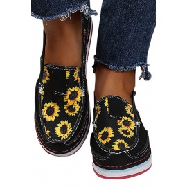 Black Sunflower Slip-on Boat Shoes