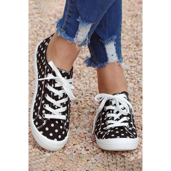 Black Polka Dot Print Lace-up Sneakers 