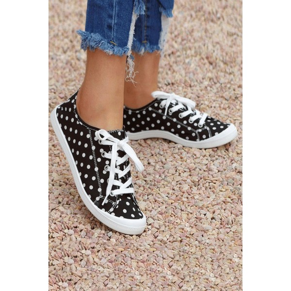 Black Polka Dot Print Lace-up Sneakers 