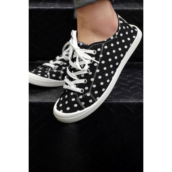 Black Polka Dot Print Lace-up Sneakers 