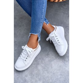 White PU Leather Lace up Sneakers