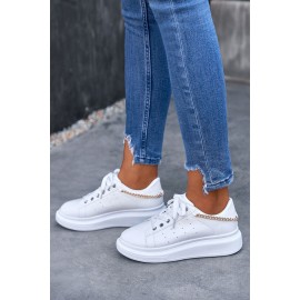 White PU Leather Lace up Sneakers