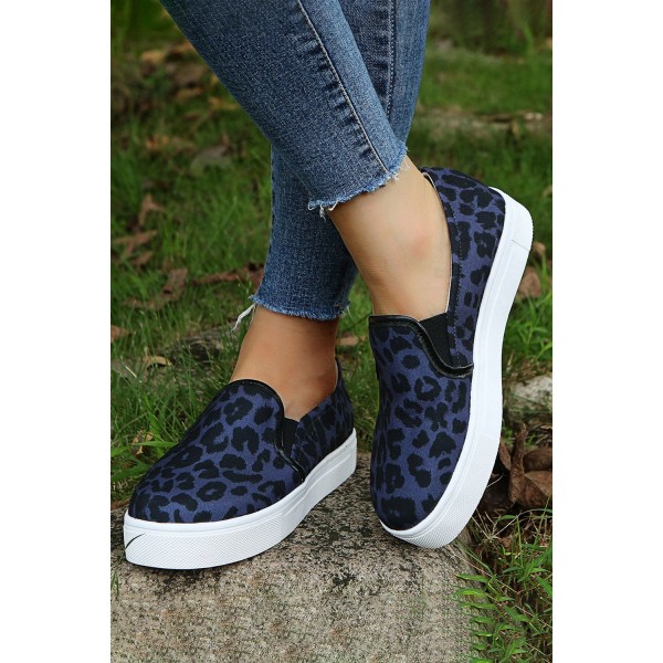 Blue Leopard Print Slip-on Flat Sneakers 