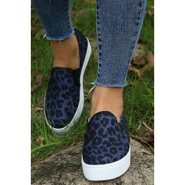 Blue Leopard Print Slip-on Flat Sneakers