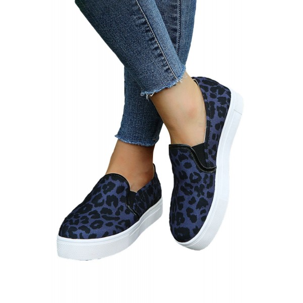 Blue Leopard Print Slip-on Flat Sneakers 