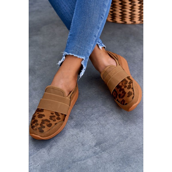 Brown Leopard Patchwork Slip On Sneakers 