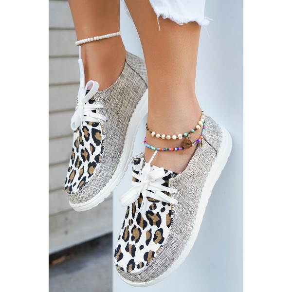 Gray Leopard Print Lace-up Slip On Sneakers 