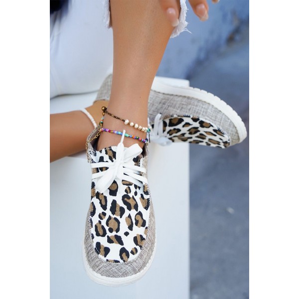 Gray Leopard Print Lace-up Slip On Sneakers 