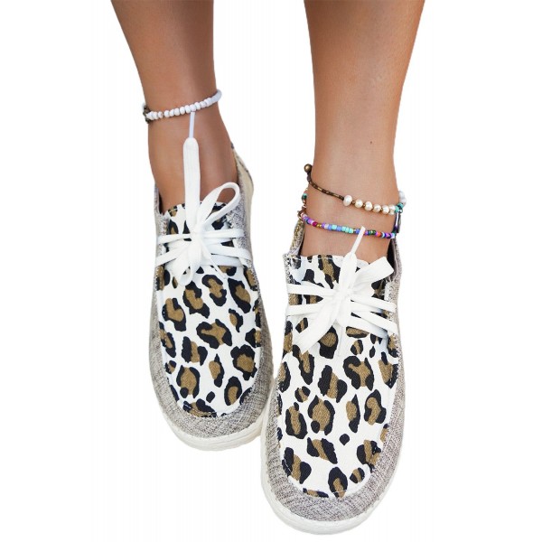 Gray Leopard Print Lace-up Slip On Sneakers 