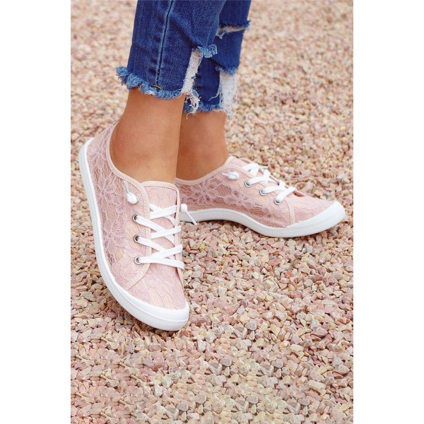 Pink Contrast Mesh Lace-up Sneakers 