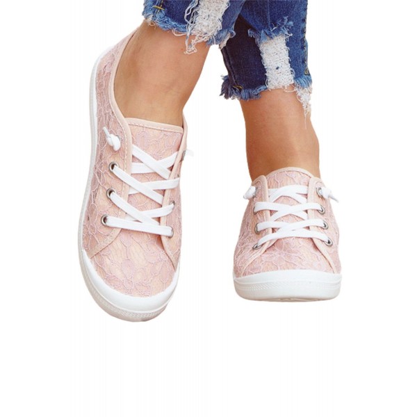 Pink Contrast Mesh Lace-up Sneakers 