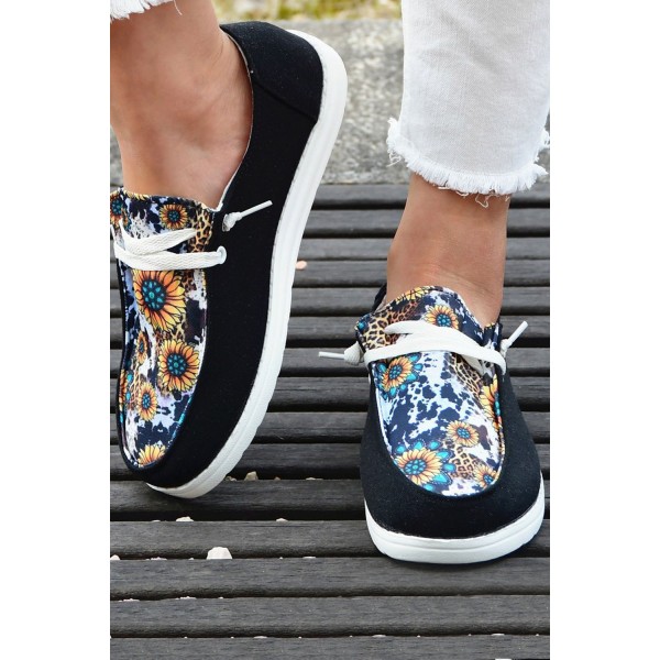 Multicolor Sunflower Slip On Flat Sneakers 