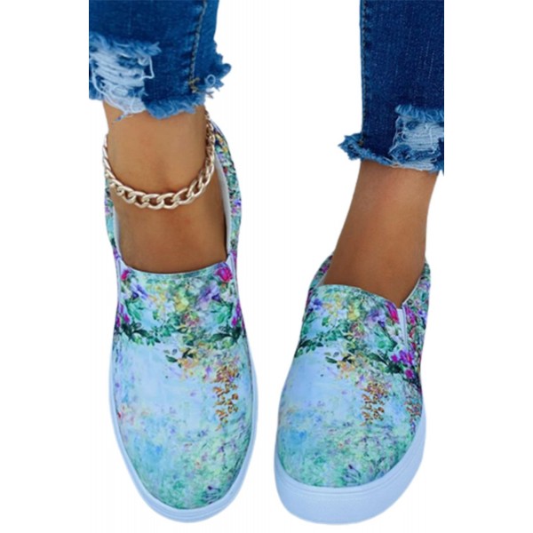 Green Gradient Floral Slip On Canvas Sneakers 