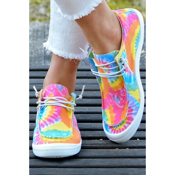 Multicolor Tie Dye Print Drawstring Slip On Canvas Sneakers