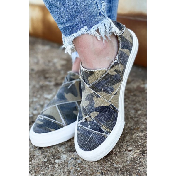 Cross Straps Camo Flat Canvas Sneakers 