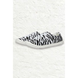 Zebra Lace Up Flat Canvas Sneakers