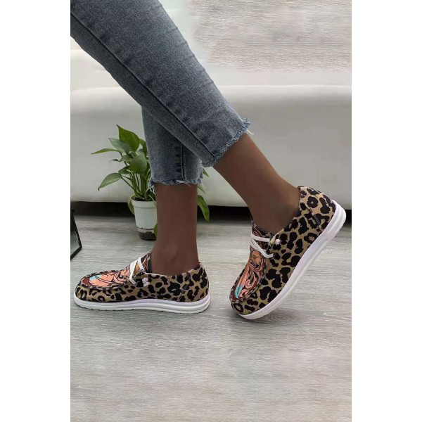 Leopard Floral Crisscross Flat Foot Loafers 