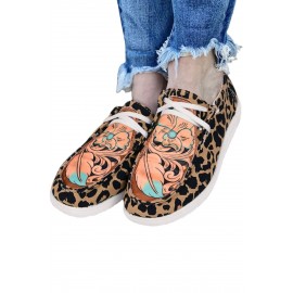 Leopard Floral Crisscross Flat Foot Loafers